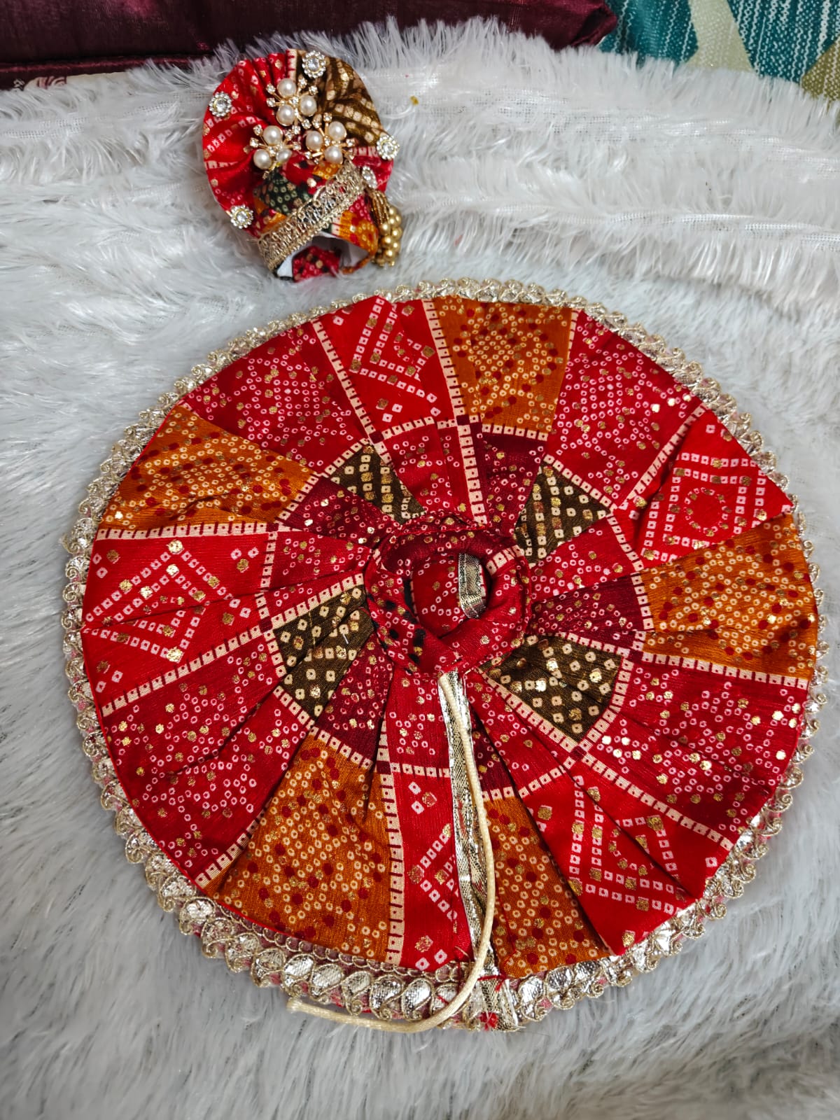 Traditional Red Bandhej Poshak for Ladoo Gopal ji
